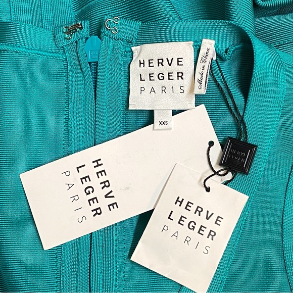 Herve Leger Teal turquoise bandage bodycon sleeveless a-line fit & flare dress - Picture 8 of 10